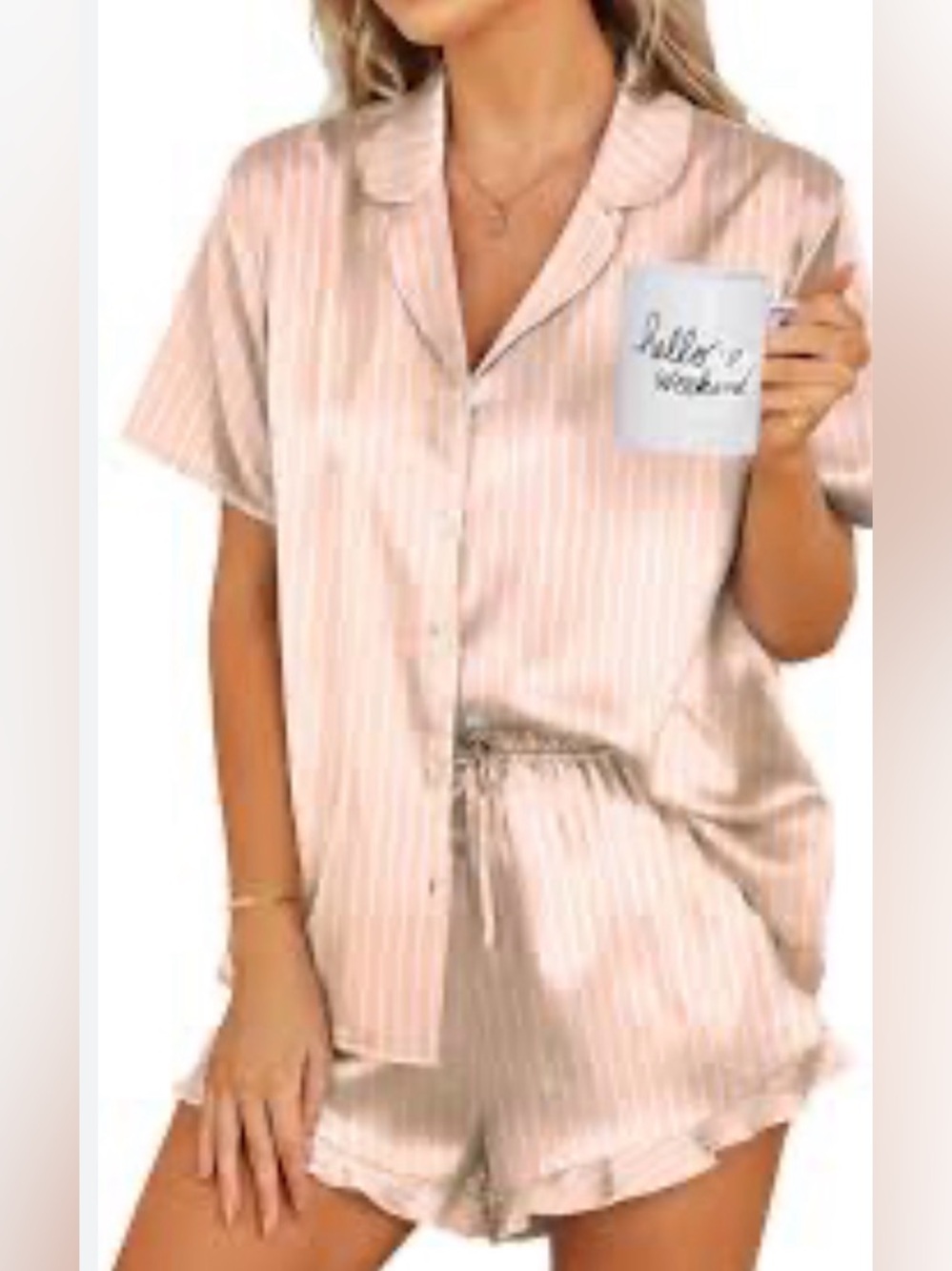 NWT! Ekouaer Women's Silk Satin Pajama Set Pink And Whit Striped. Small